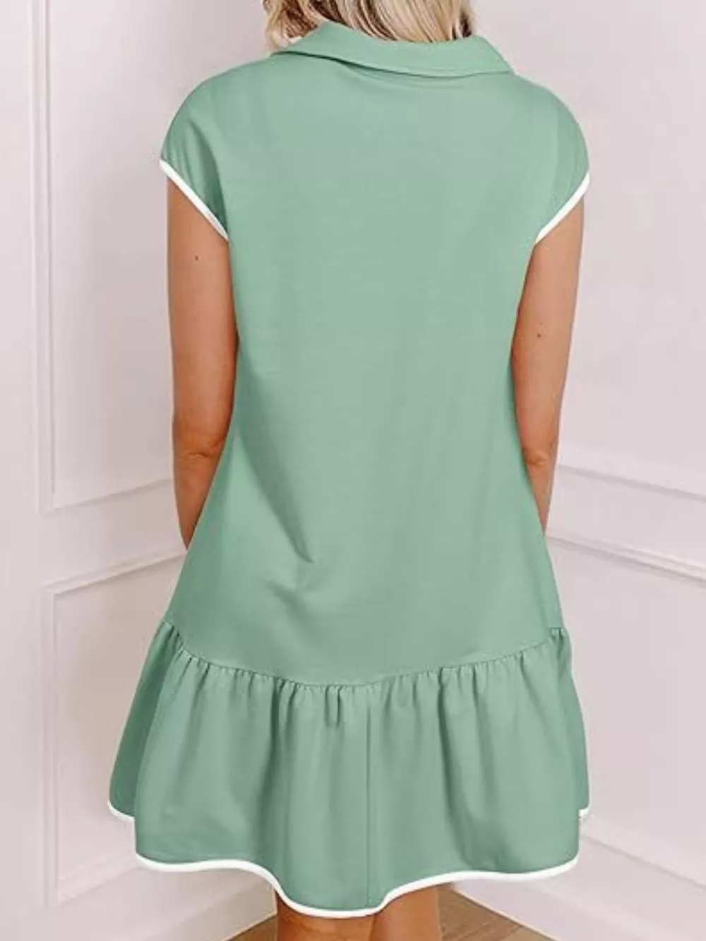 Zip Front Cap Sleeve Ruffle Hem Dress, image 2