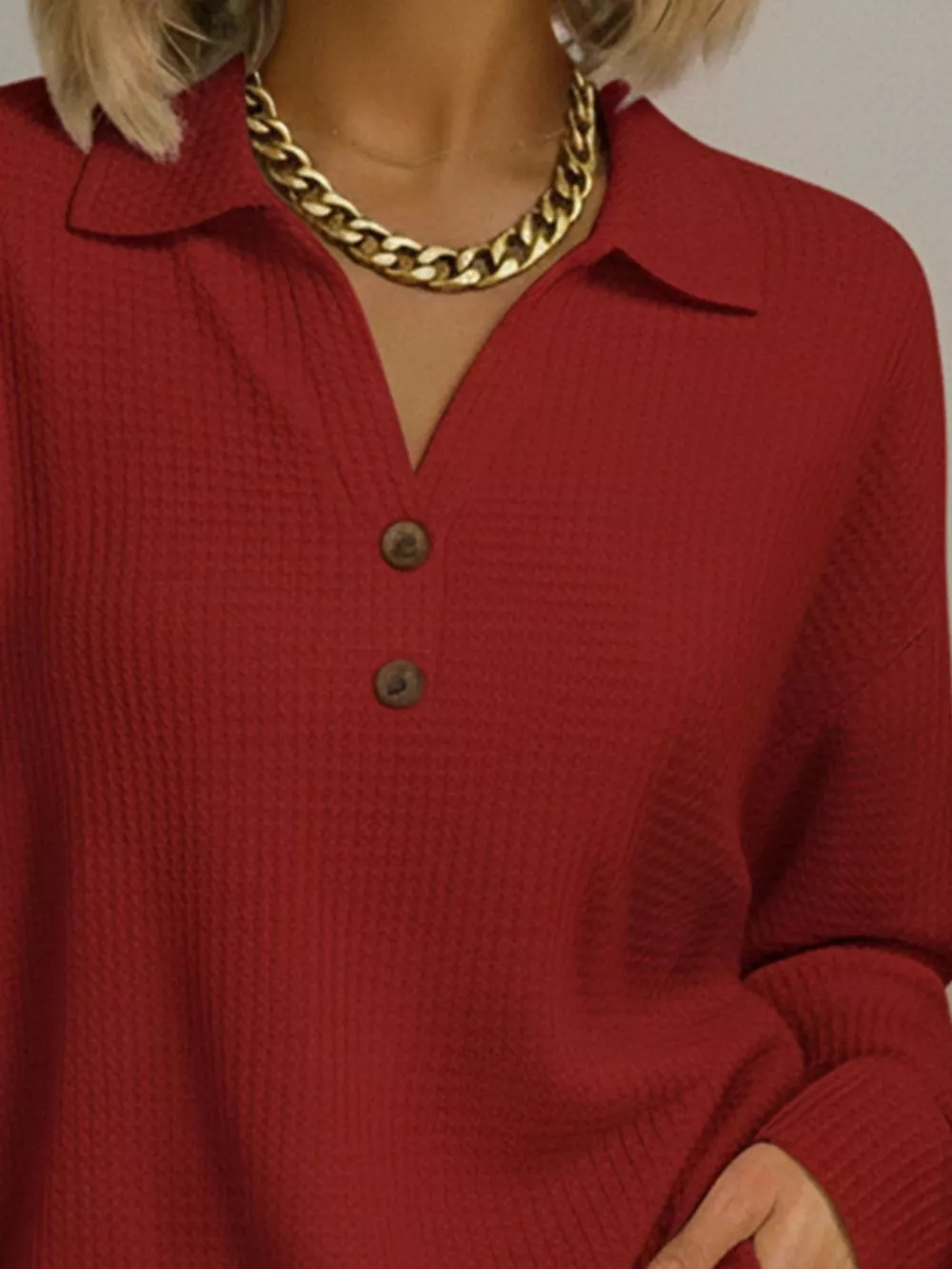 Full Size Textured Knit Decor Button Top Plus Size, image 12