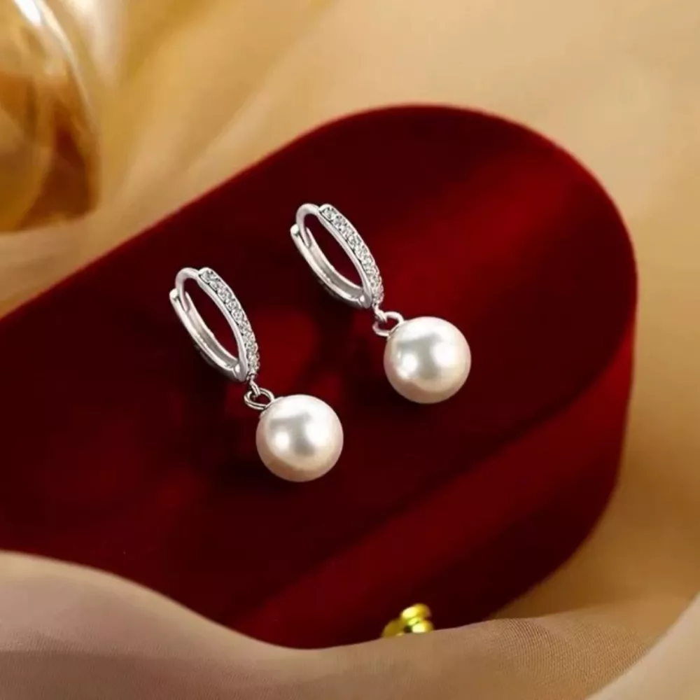 Pearl Drop Hoop Earrings, image 2