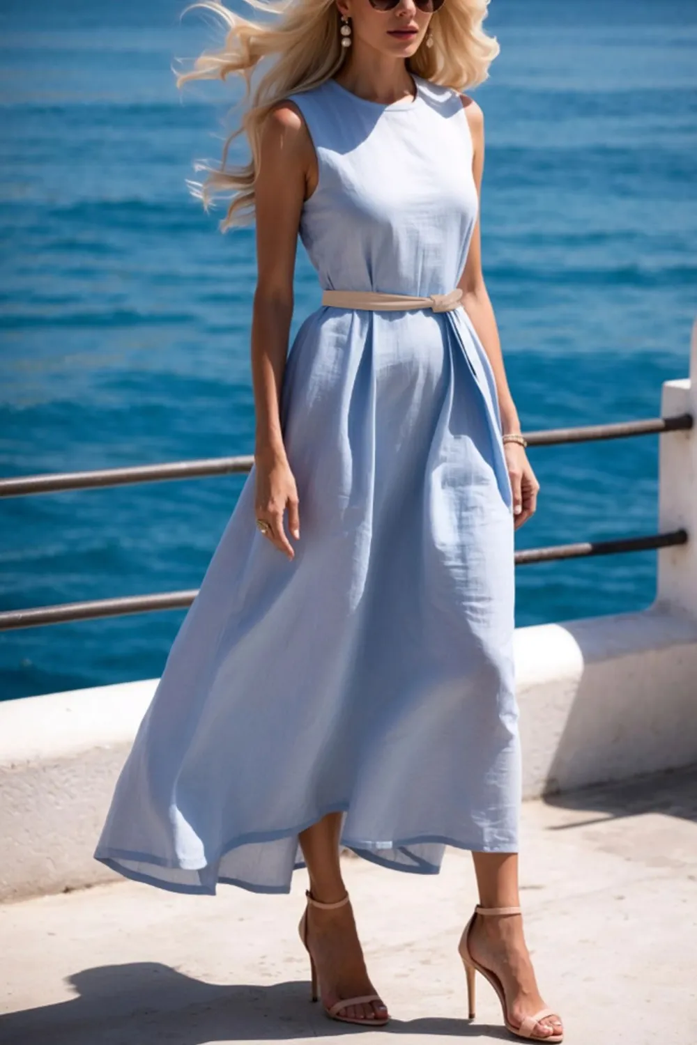 Round Neck Sleeveless Midi Dress, image 3