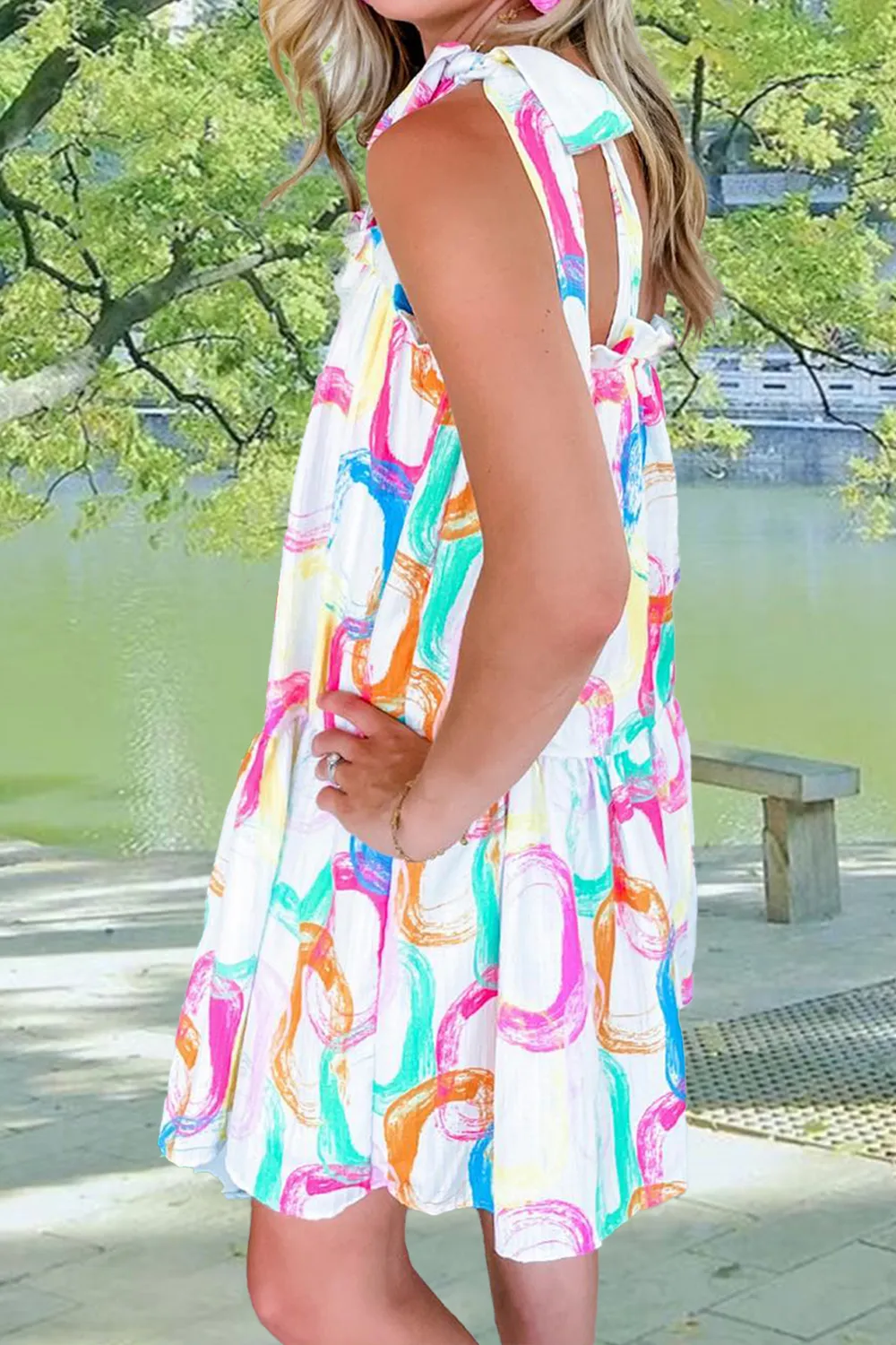 Tied Printed Sleeveless Mini Dress, image 3