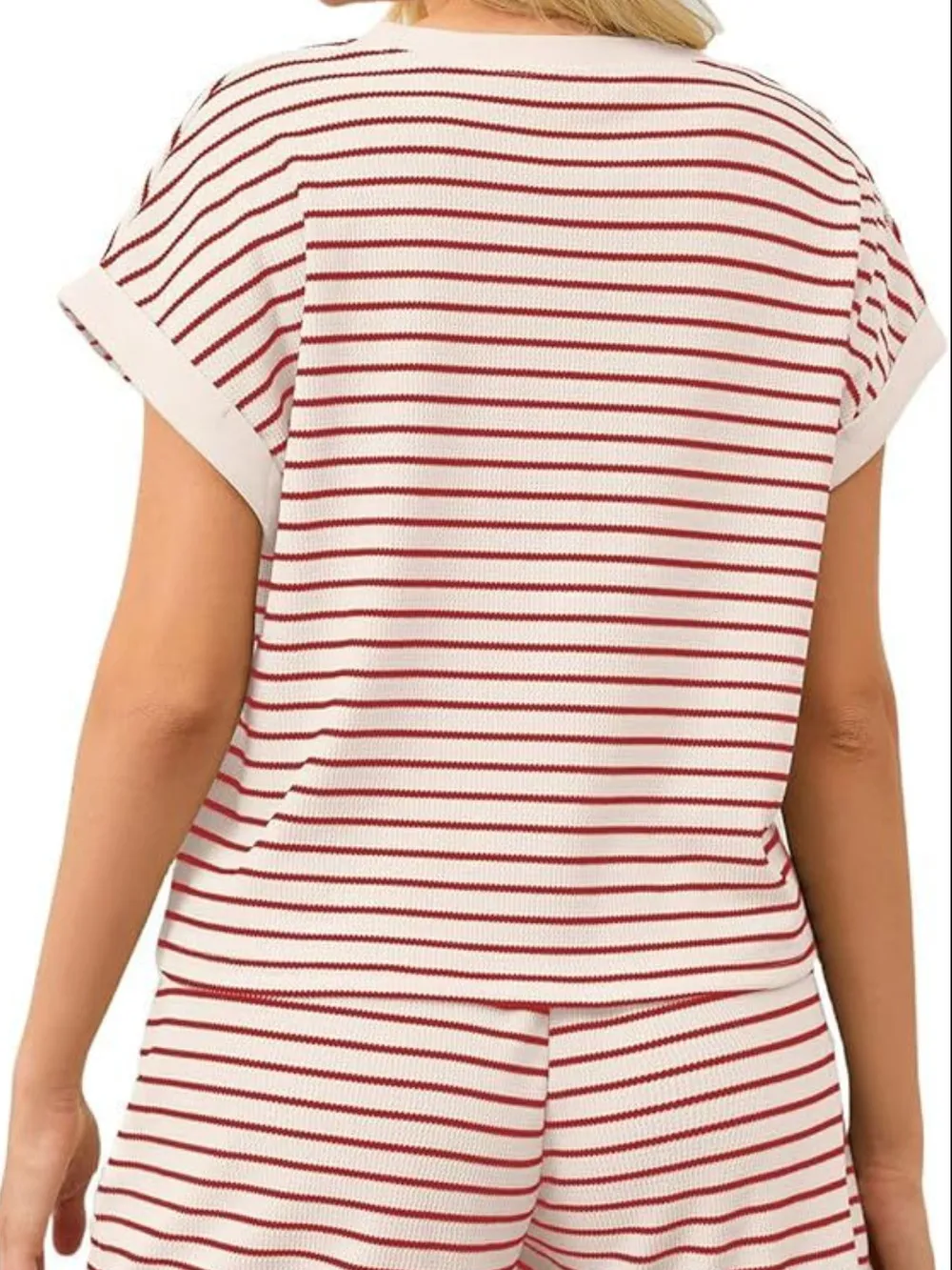 Full Size Contrast Striped T-Shirt and Shorts Set Plus Size, image 5