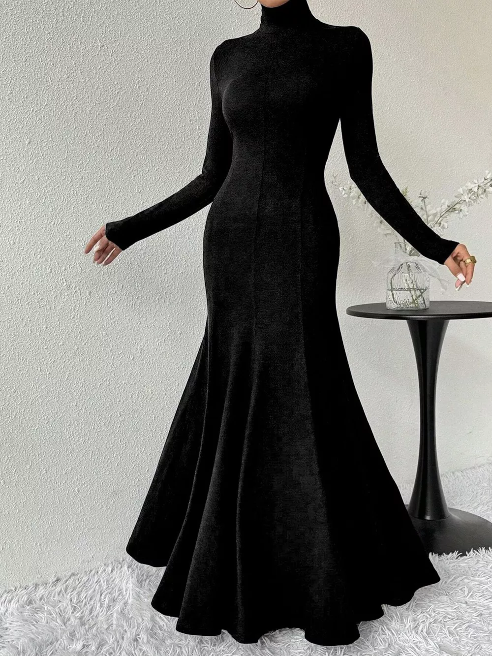 Turtleneck Long Sleeve Maxi Mermaid Dress, image 2