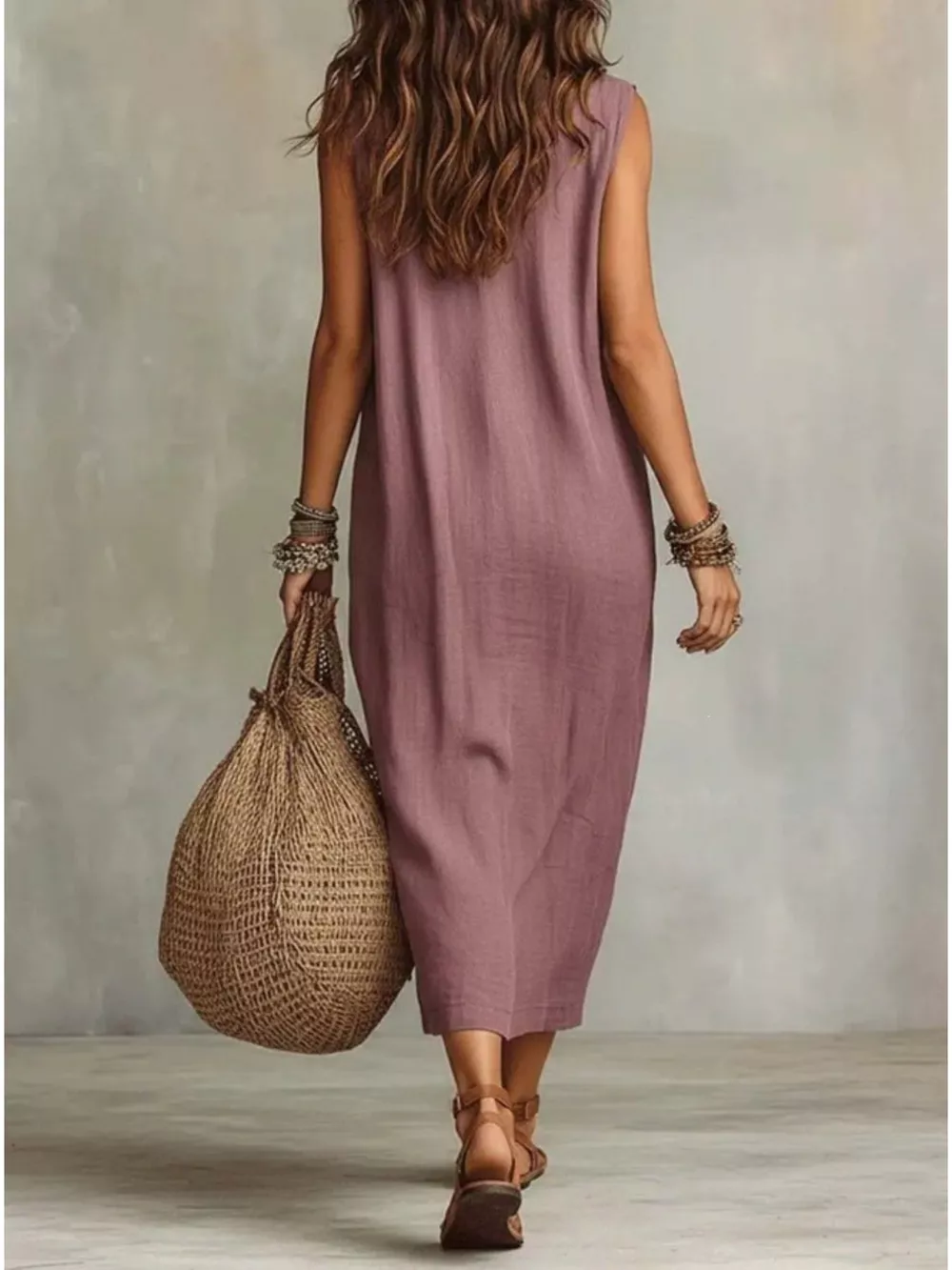 Full Size Cowl Neck Sleeveless Midi Dress Plus Size, image 2