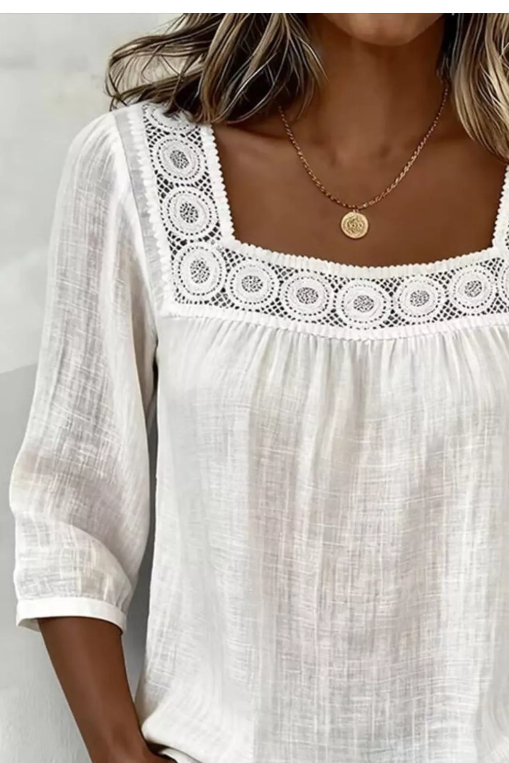 Crochet Trim Square Neck Blouse, image 4