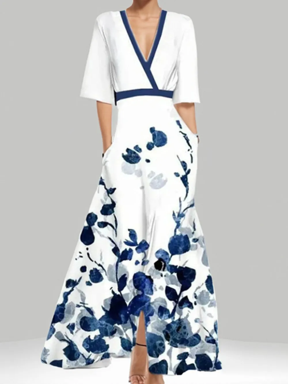 Floral Print Half Sleeve Wrap Maxi Dress, image 2