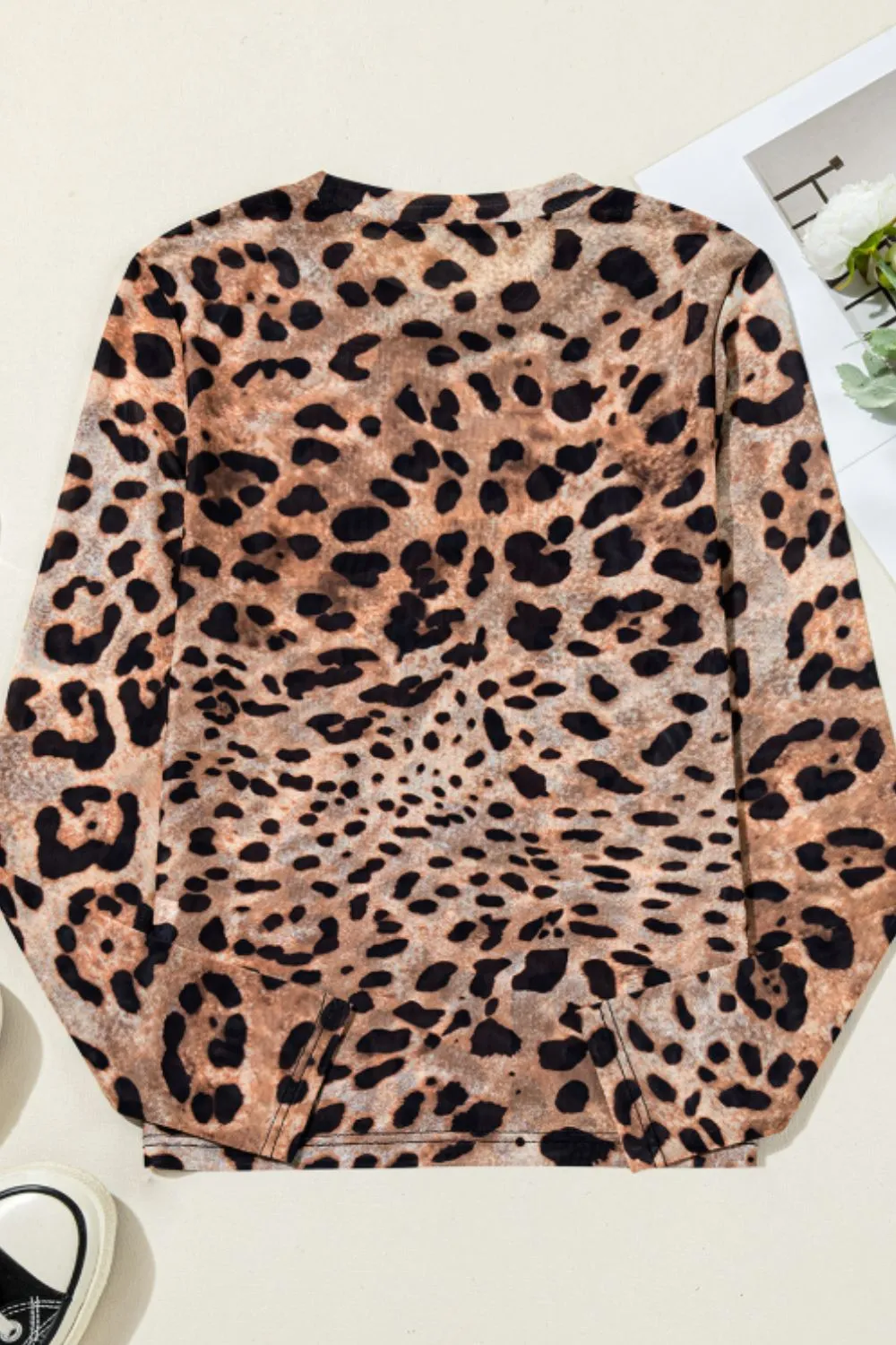 Leopard Round Neck Long Sleeve Blouse, image 2