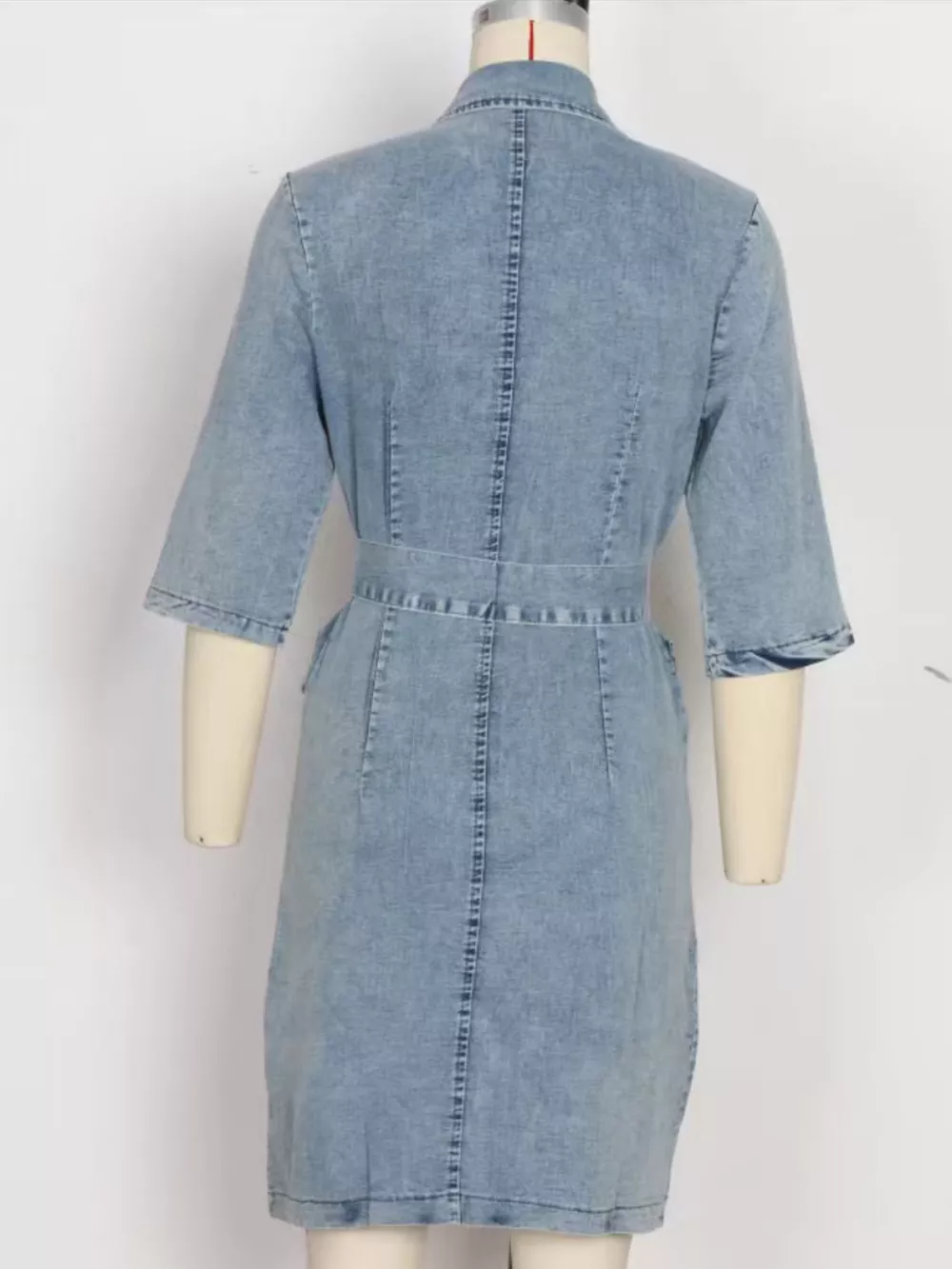 Zipper Front Short Sleeve Denim Dress, image 15