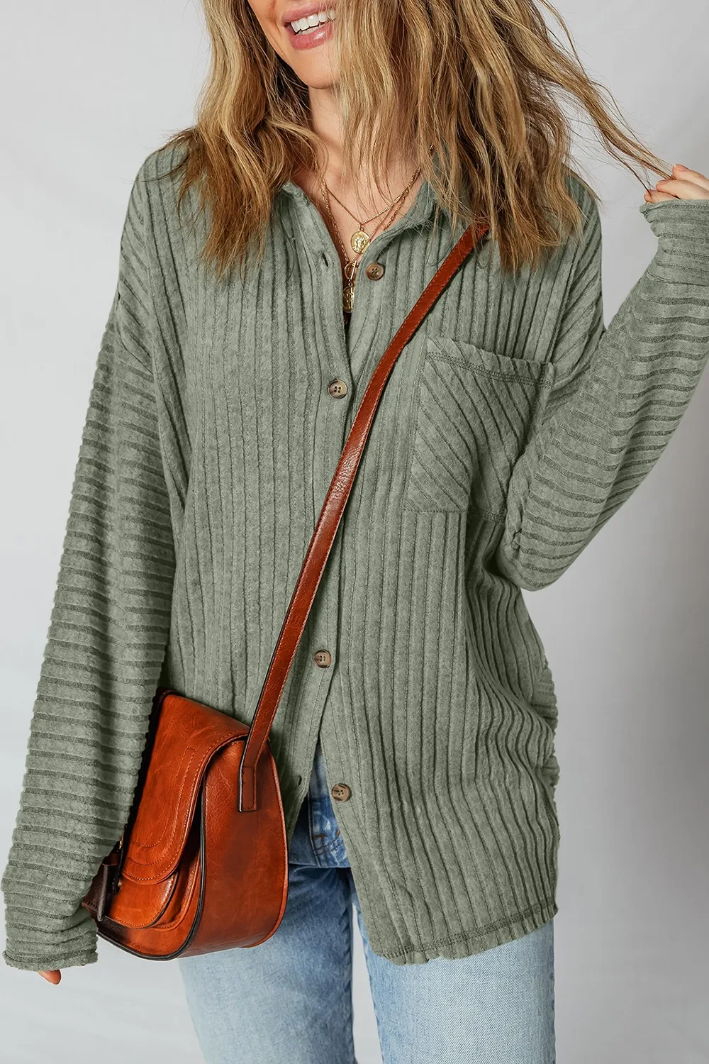Ribbed Knit Button-Up Cardigan, image 4
