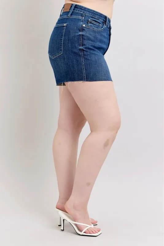Full Size High Waist Criss-Cross Waistband Denim Shorts Plus Size, image 2