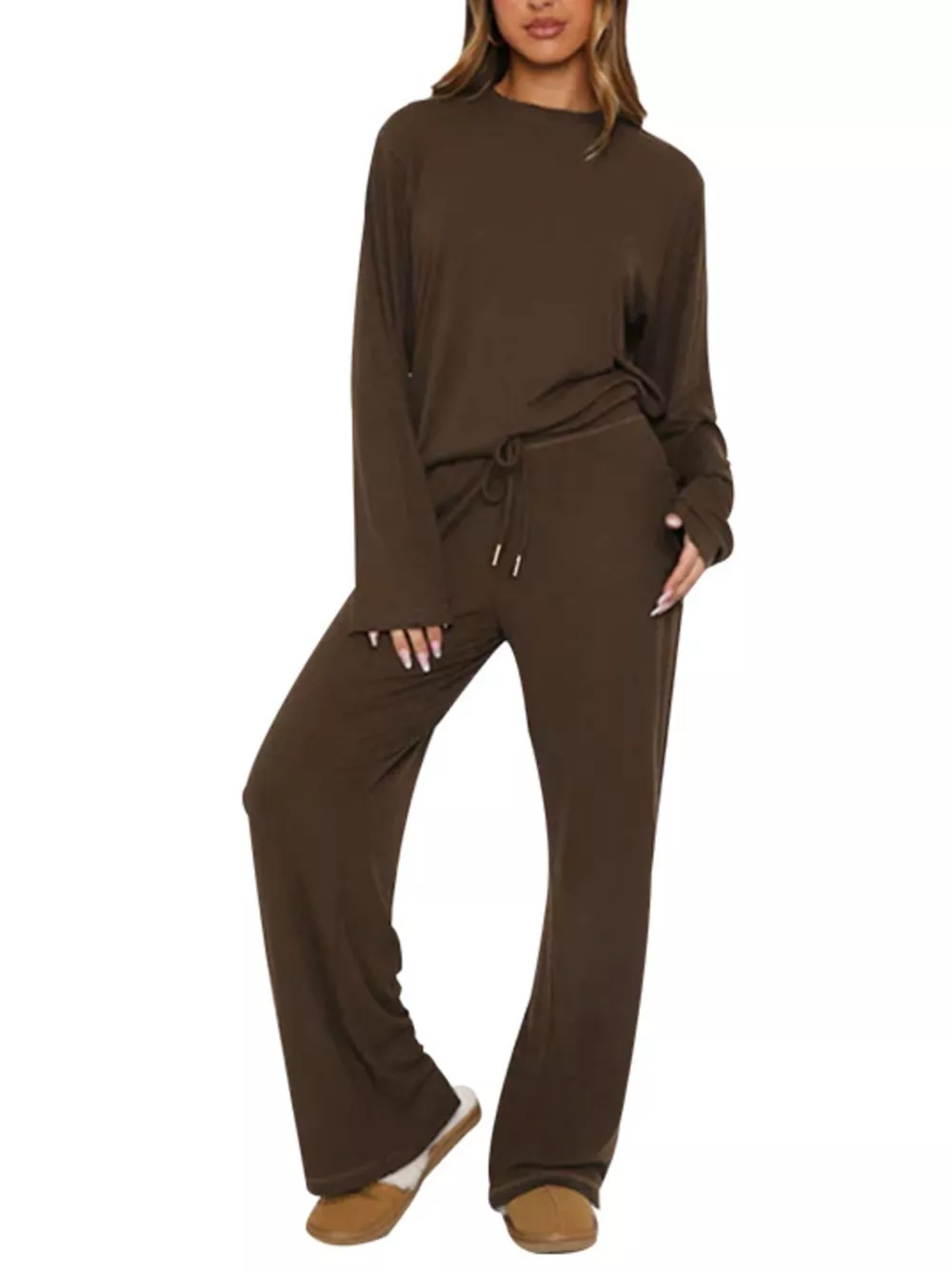 Relaxed Fit Long Sleeve Top and Pants Set, image 2