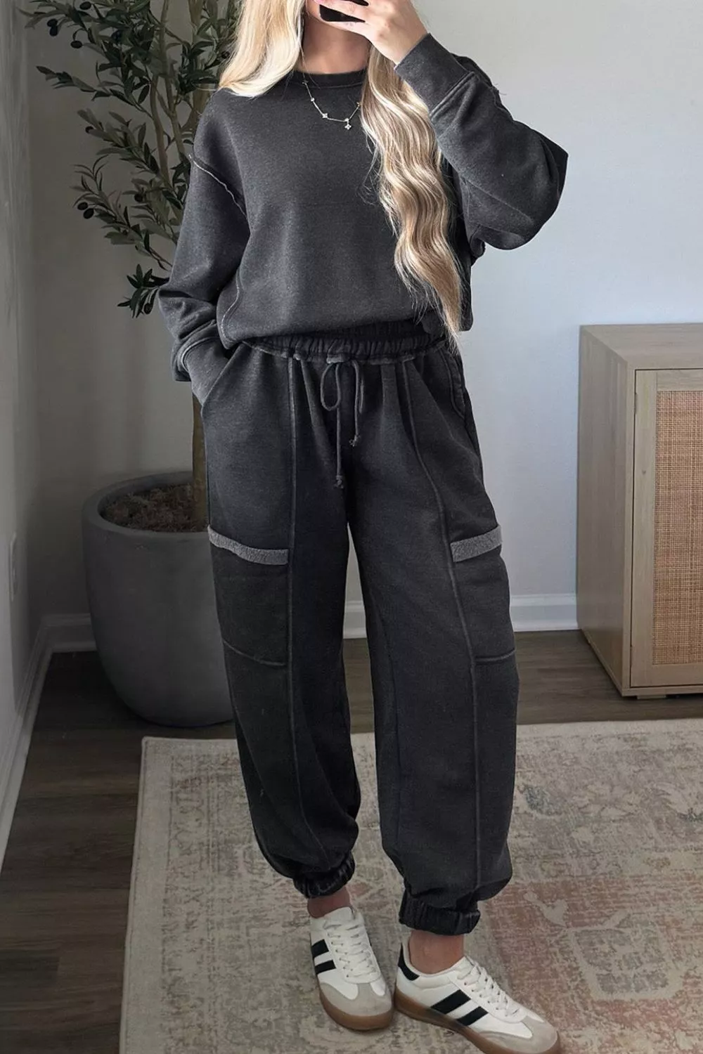Crew Neck Long Sleeve Top and Joggers Set, image 3