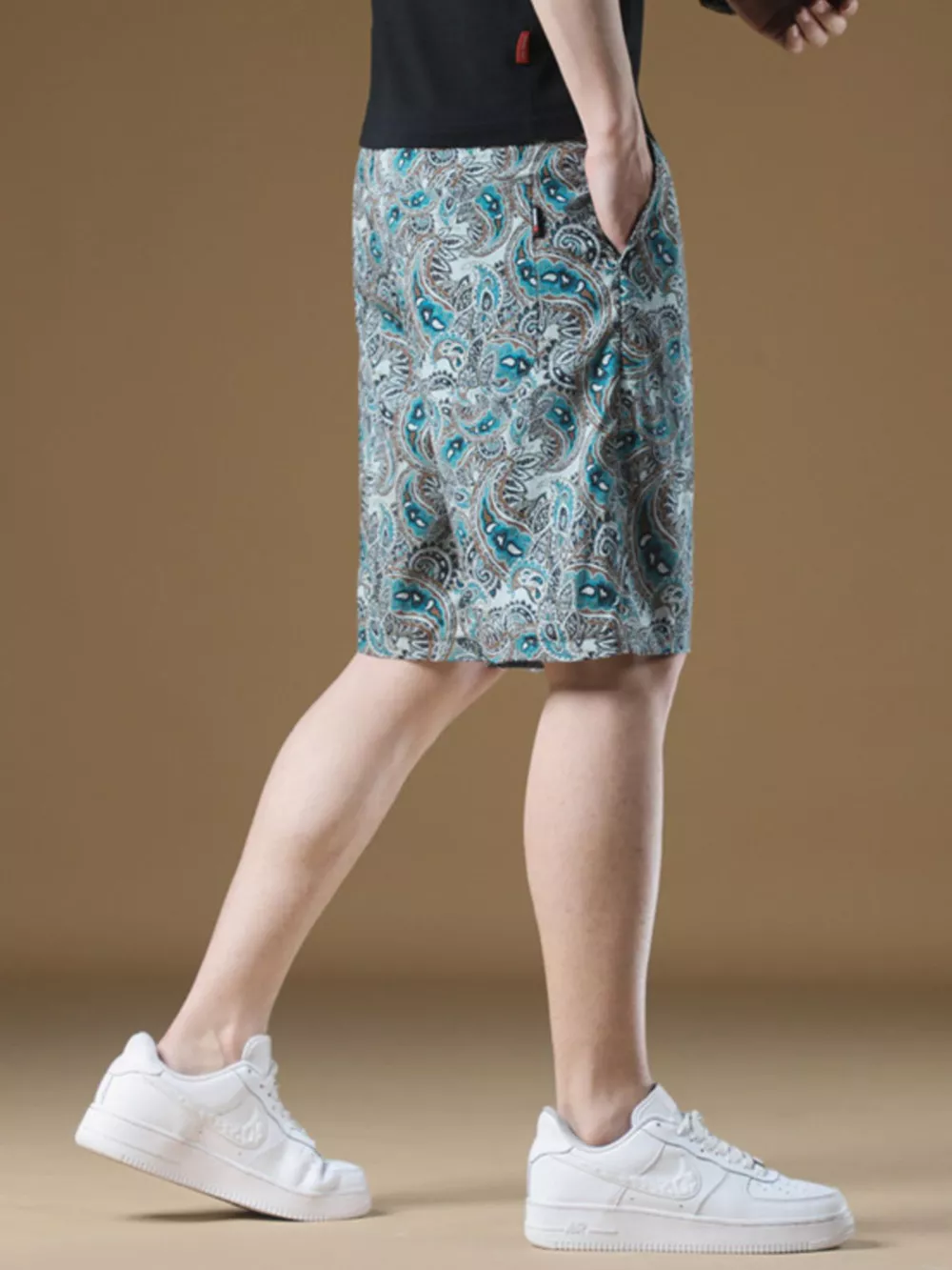Men's Plus Size Paisley Print Drawstring Beach Shorts, image 4