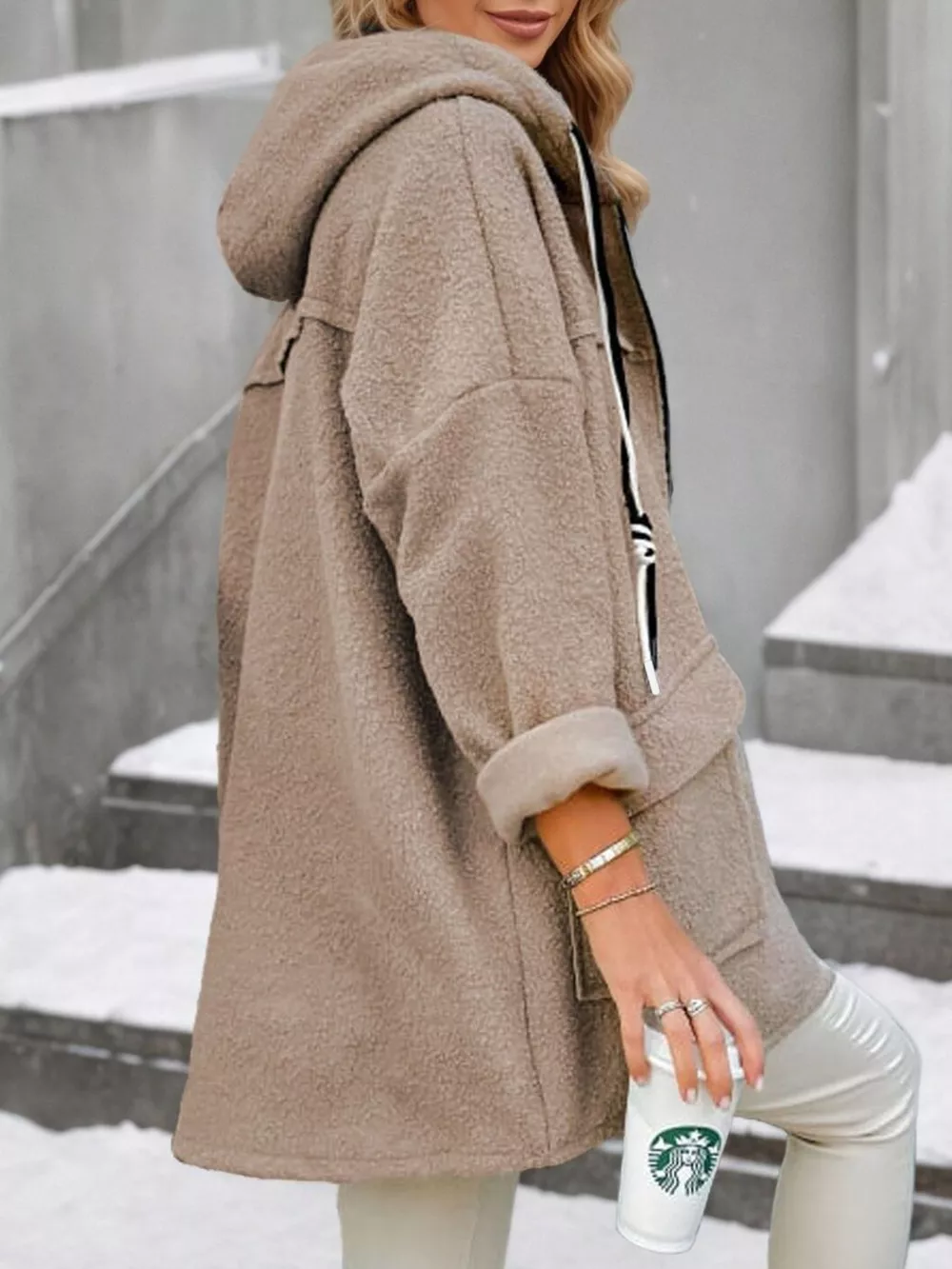 Fleece Zip Up Hooded Outerwear, image 4