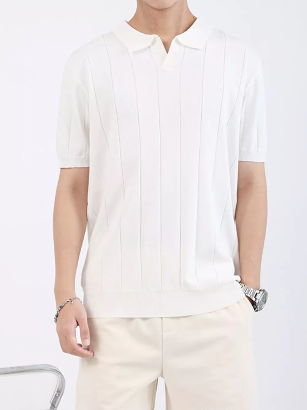 Men's Plus Size Ribbed Knit Short Sleeve Polo, image 8