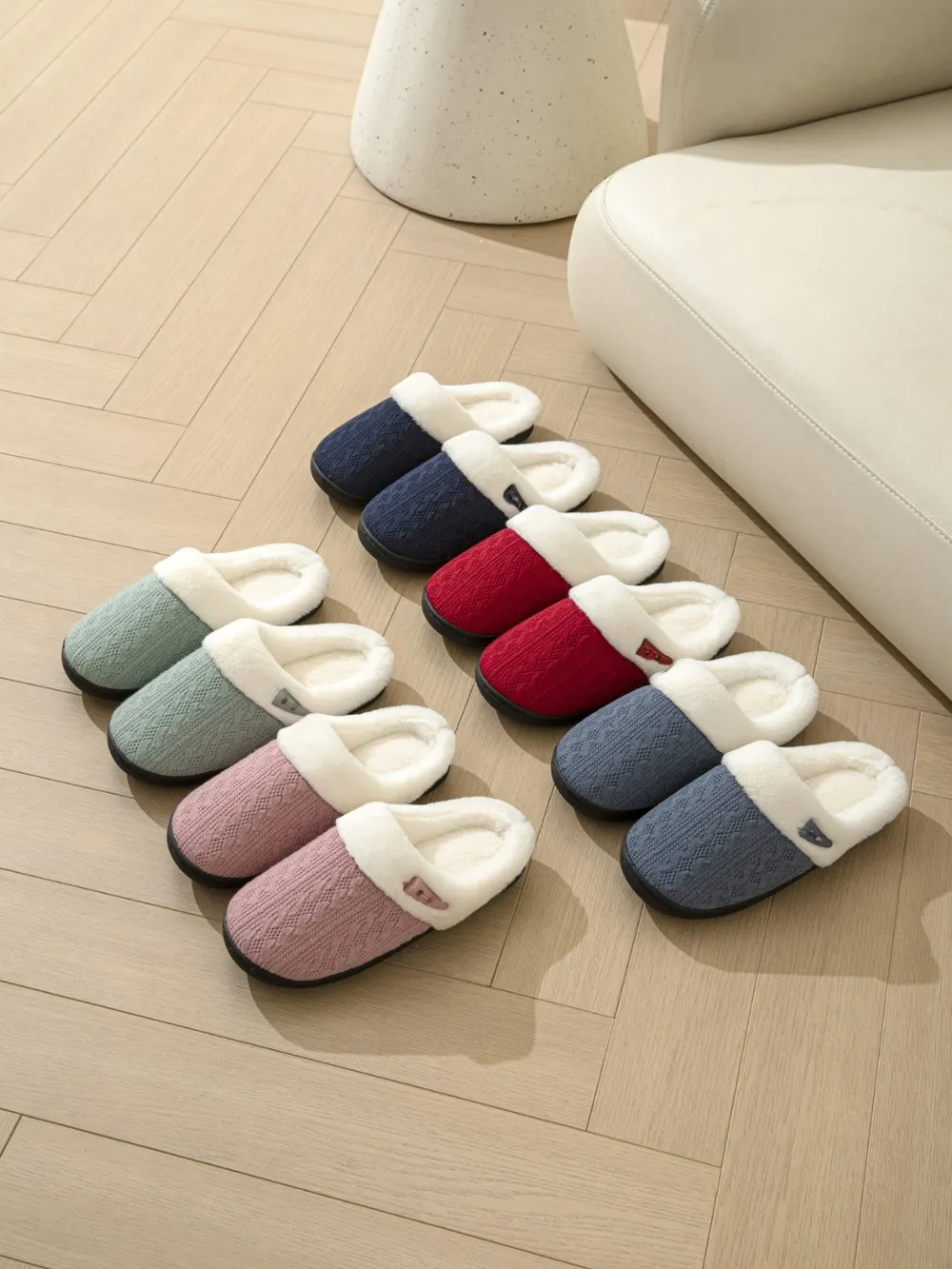 Horn Buckle Furry Texture Flat Slippers, image 3