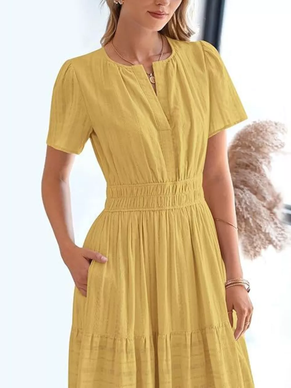 Full Size Short Sleeve Tiered Midi Dress Plus Size, image 16