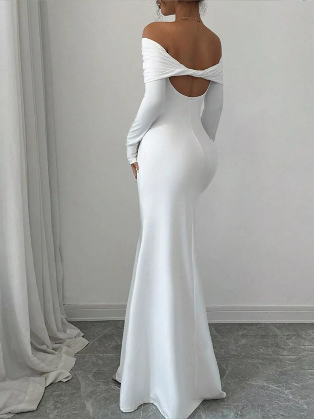 Off-Shoulder Long Sleeve Bodycon Maxi Dress, image 3
