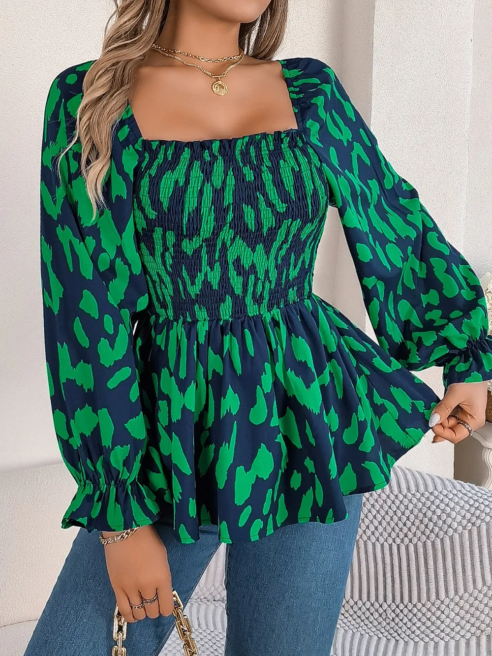 Square Neck Flounce Sleeve Blouse, image 16