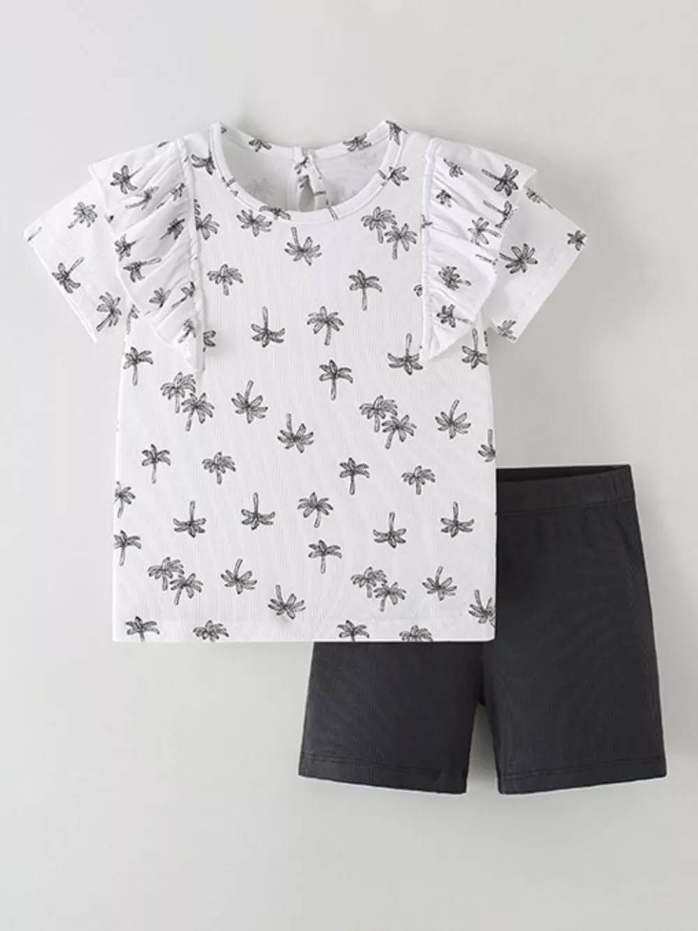 Children's Tropical Print Ruffle Sleeve Top & Shorts Set