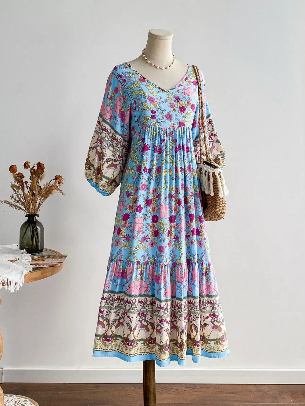 Plus Size Floral Print V-Neck Dress, image 2