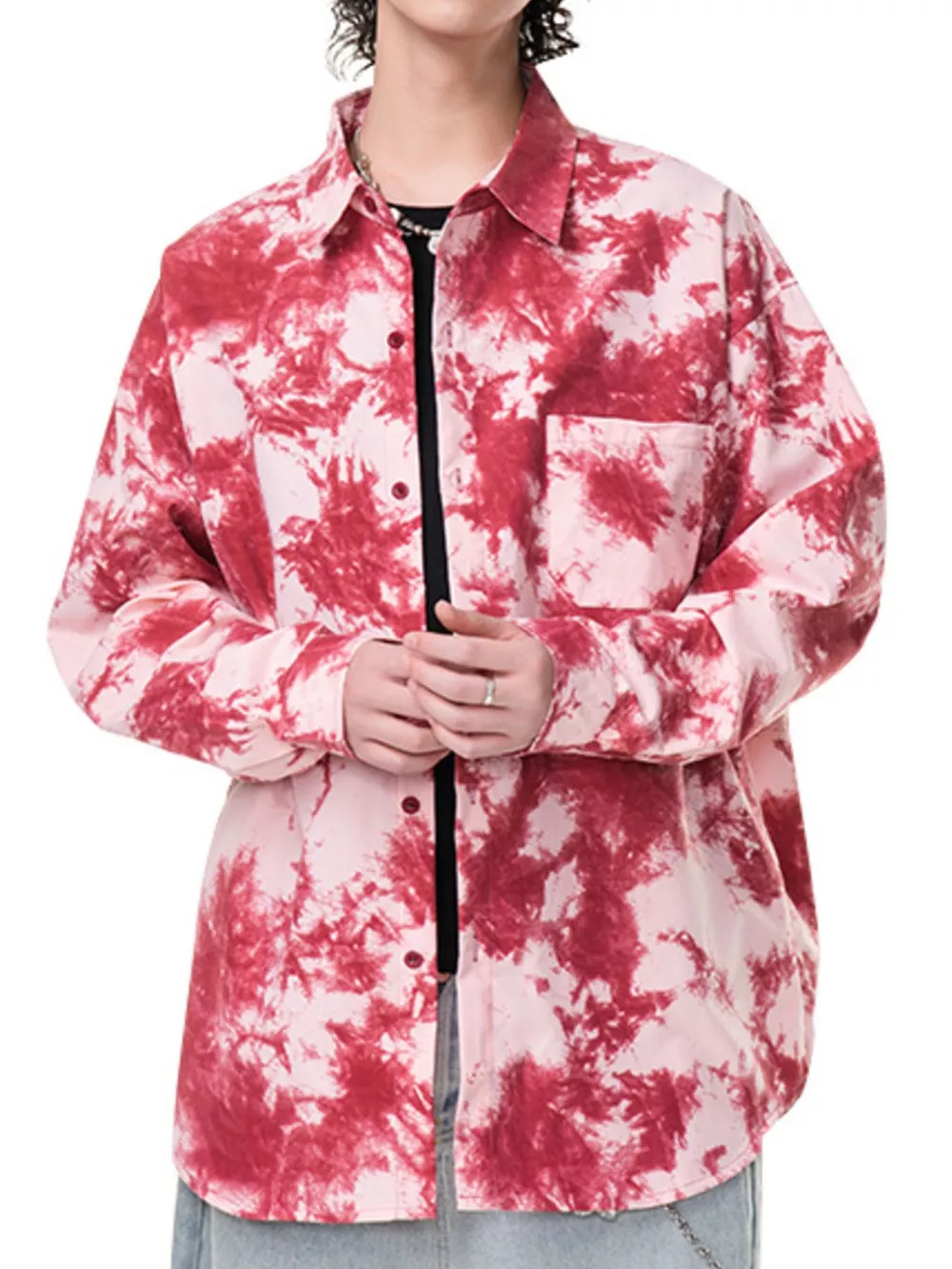 Men's Plus Size Tie-Dye Oversized Button-Up Shirt, image 10