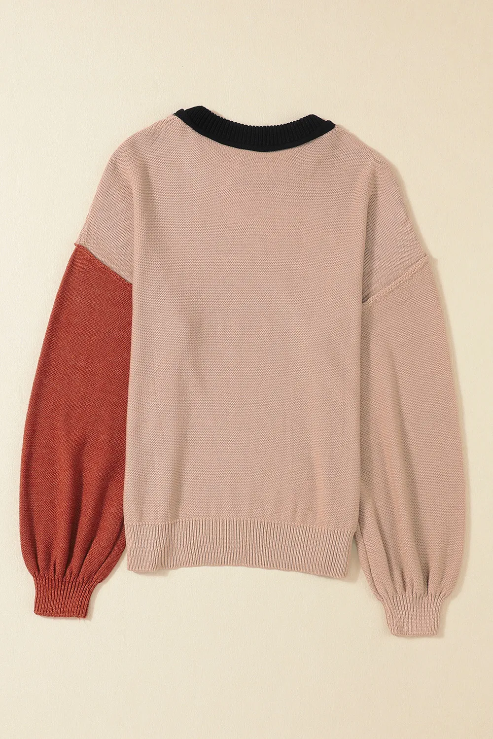 Contrast Round Neck Dropped Shoulder Sweater, image 2