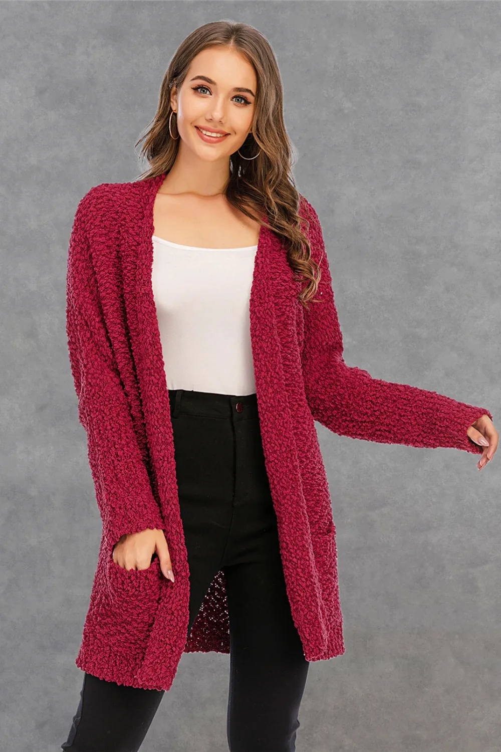 Pocketed Open Front Long Sleeve Cardigan, image 15