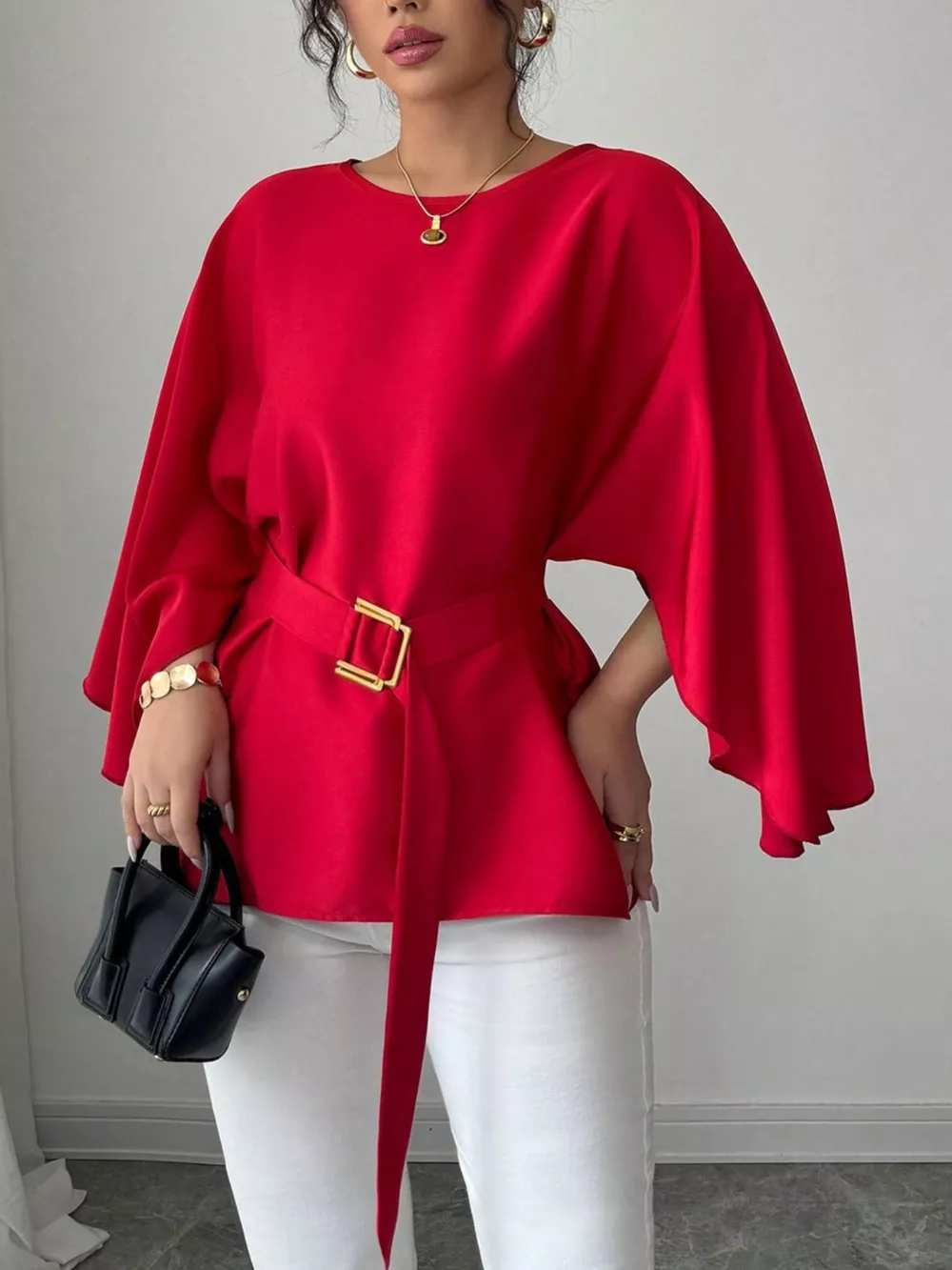 Batwing Sleeve Belted Blouse, image 13