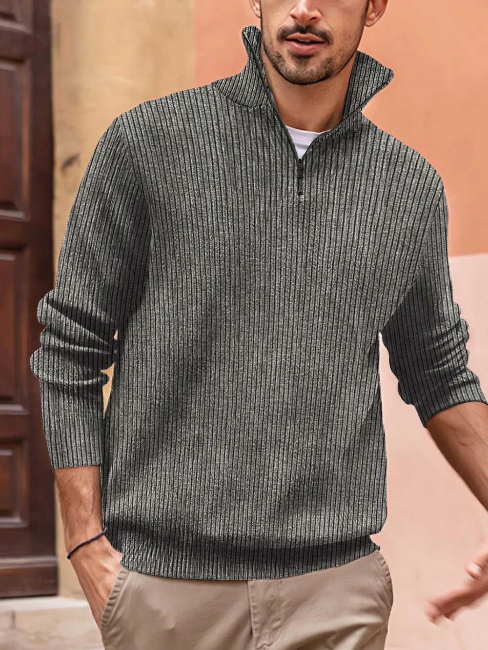 Men's Full Size Quarter Zip Long Sleeve Top Plus Size, image 4