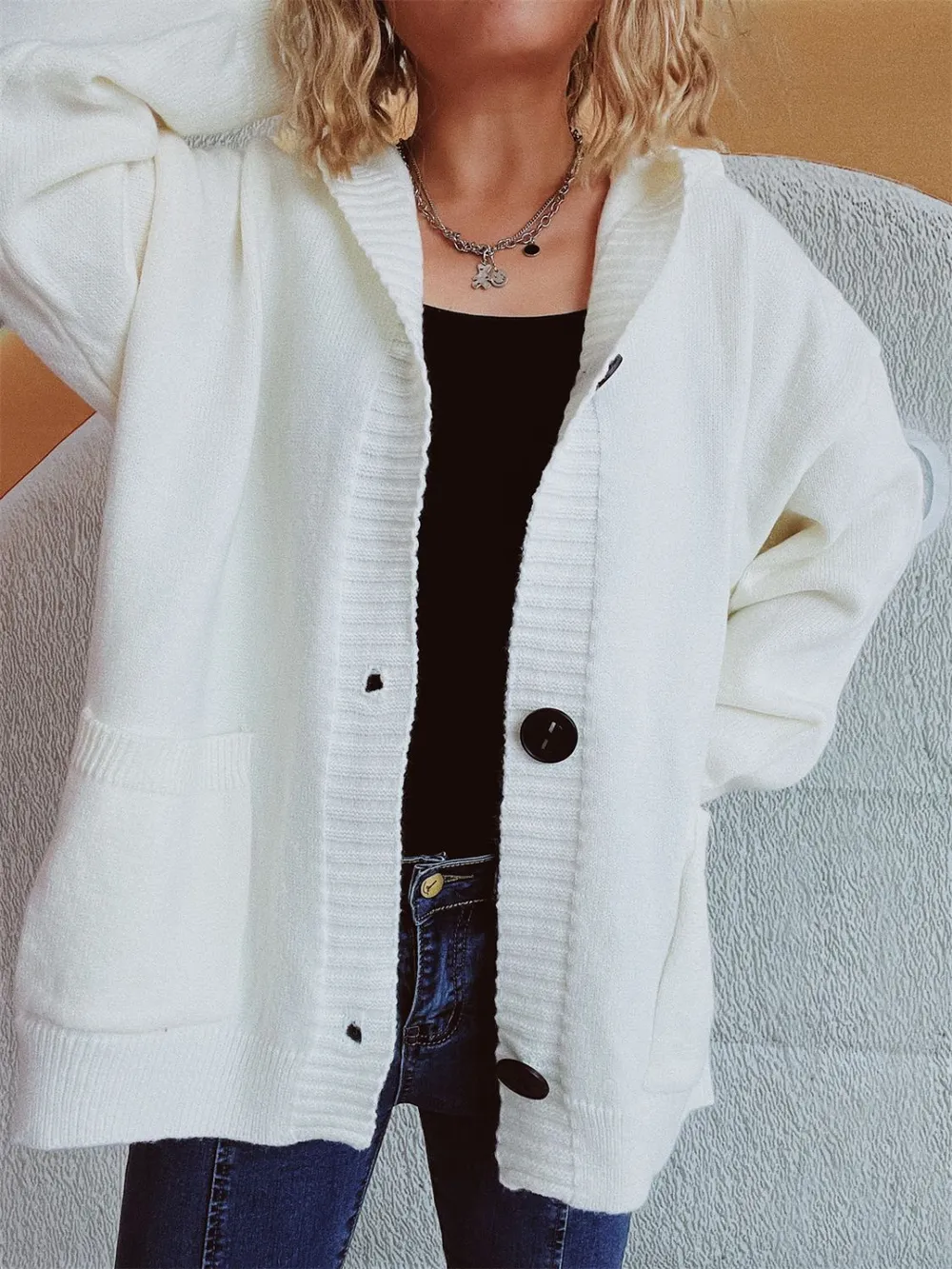 Dropped Shoulder Long Sleeve Hooded Cardigan, image 11