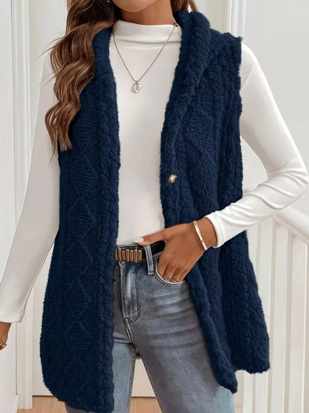 Button-Down Sherpa Hooded Vest Coat, image 8