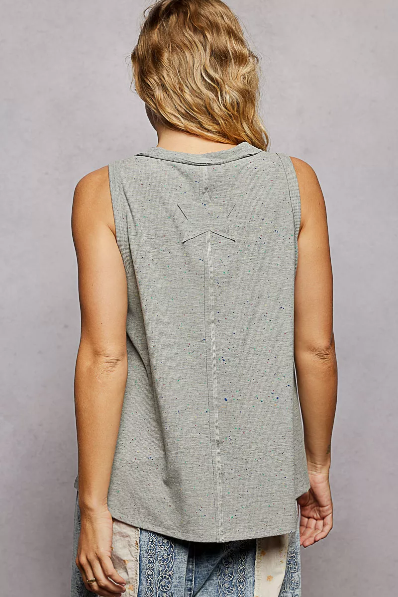 V-Neck Ribbed Tank with American Flag Patch and Star Back Patch, image 2