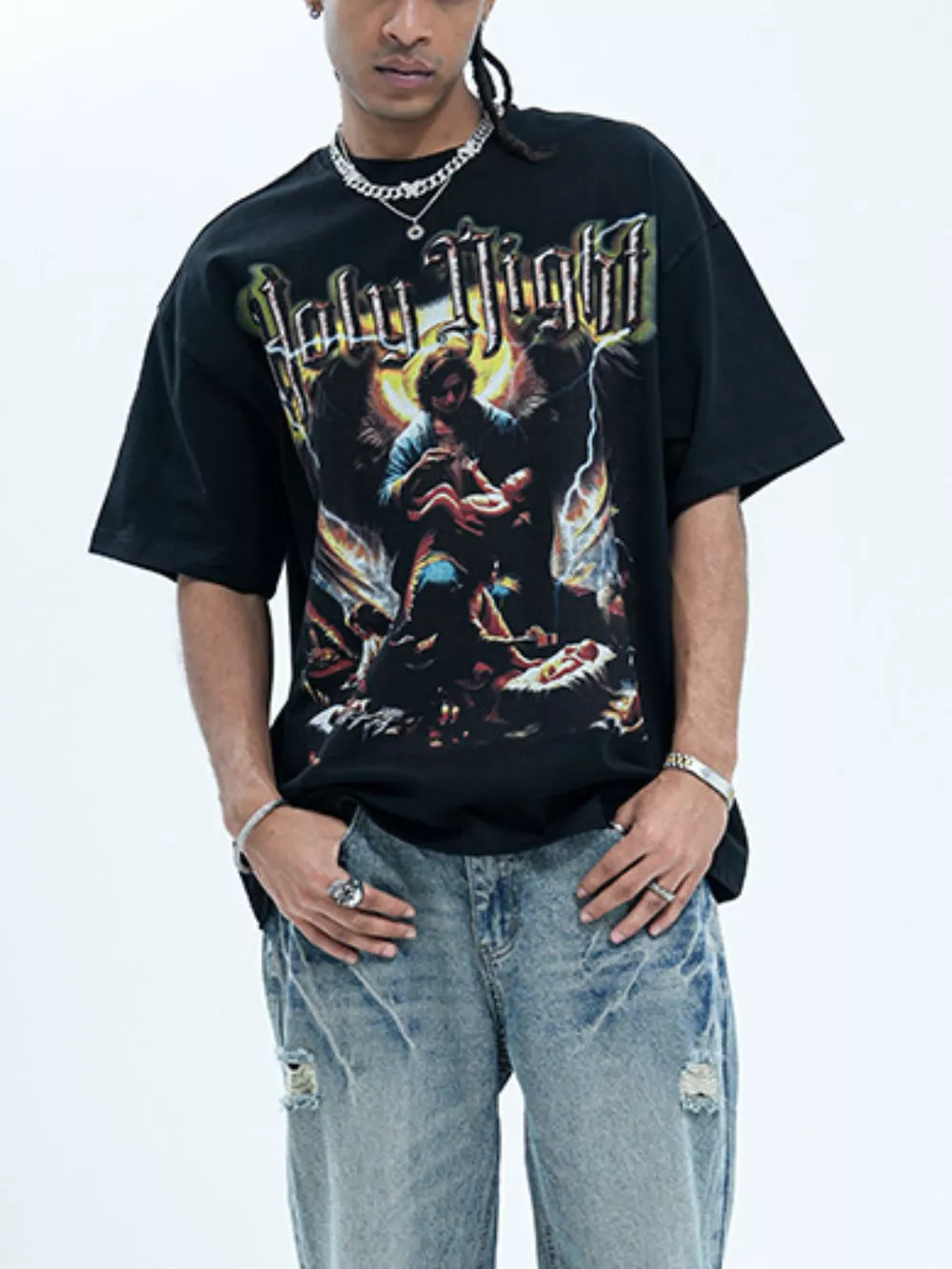 Men's Graphic Round Neck Oversized T-Shirt, image 2