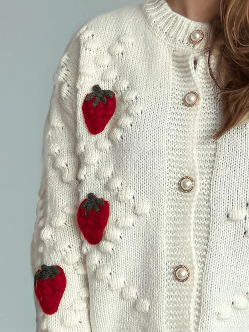 Strawberry Button Down Long Sleeve Cardigan, image 2