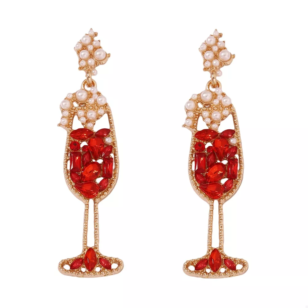 Champagne Glass Rhinestone Dangle Earrings, image 4
