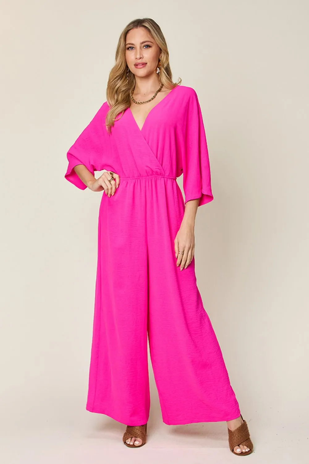 Full Size Surplice Wide Leg Jumpsuit with Pockets