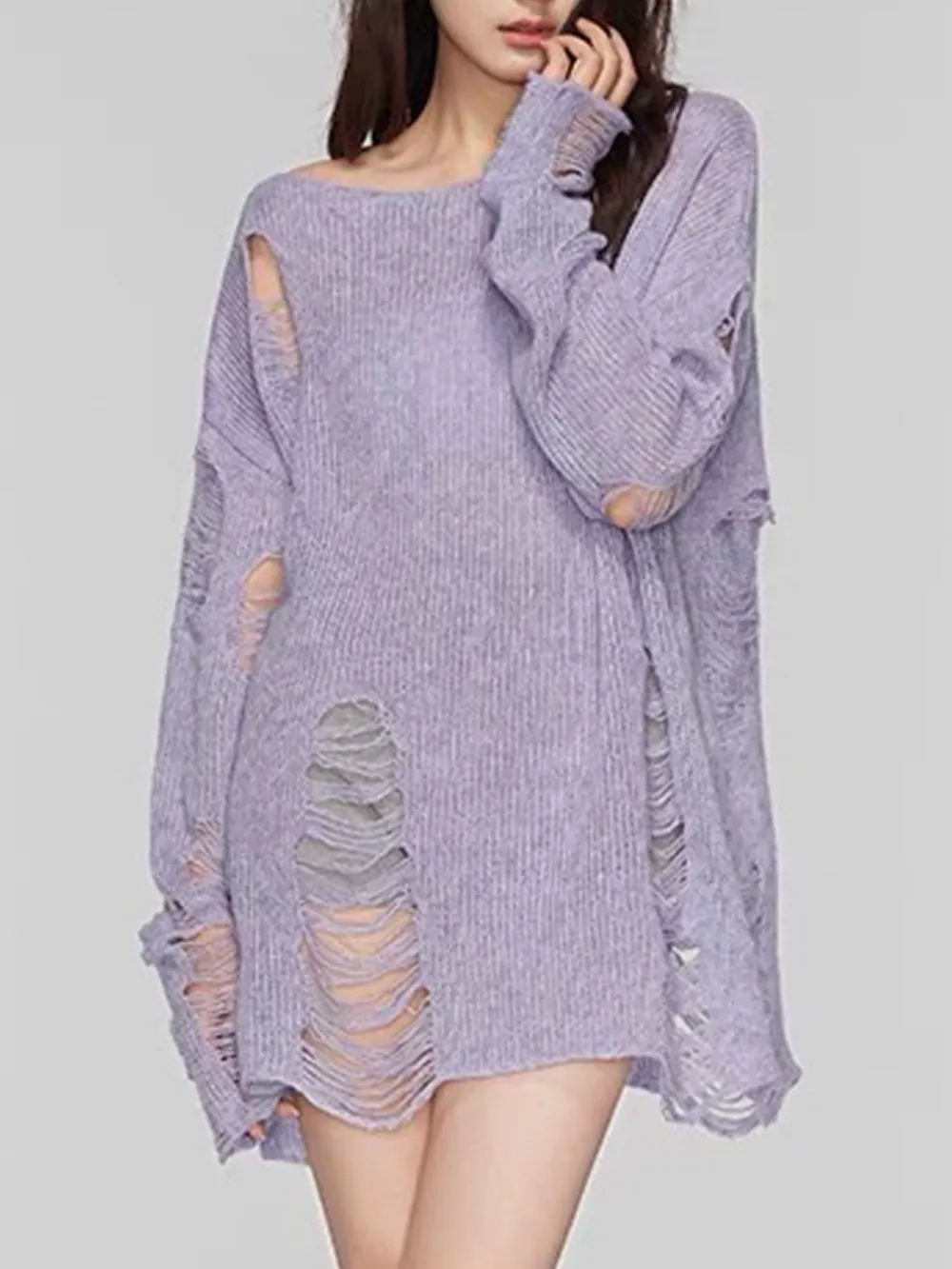 Distressed Boat Neck Knit Cover Up, image 7