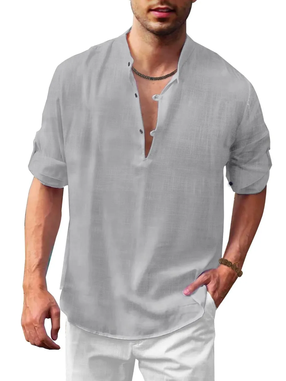 Men's Full Size Button Detail Roll-Tab Sleeve Top Plus Size, image 4