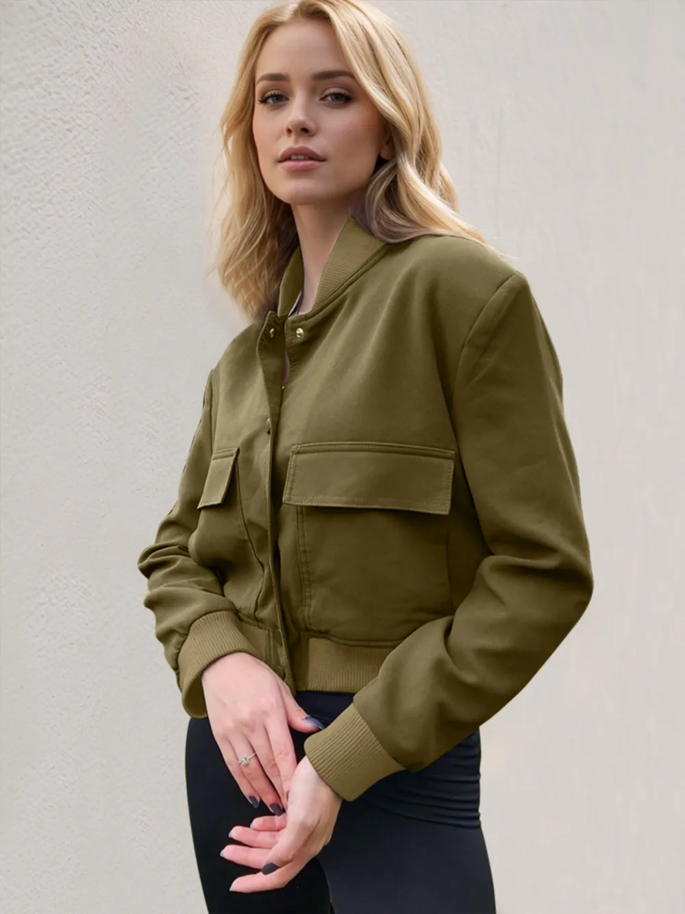 Pocketed Snap Down Baseball Collar Jacket, image 11