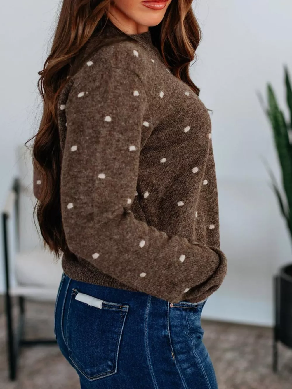 Dotted Print Ribbed Edge Knit Sweater, image 2