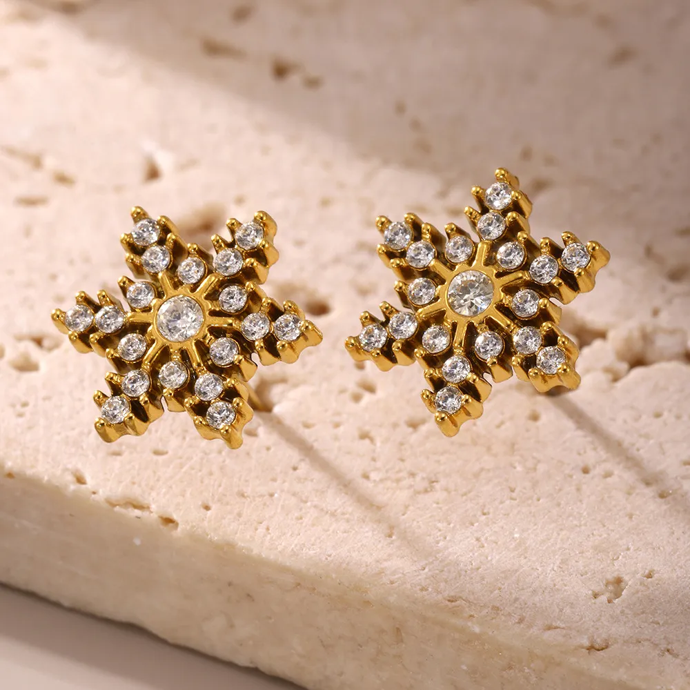 Stainless Steel Snowflake Stud Earrings, image 5