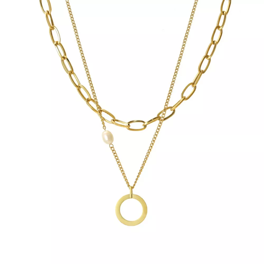 18K Gold-Plated Double Layered Necklace, image 2