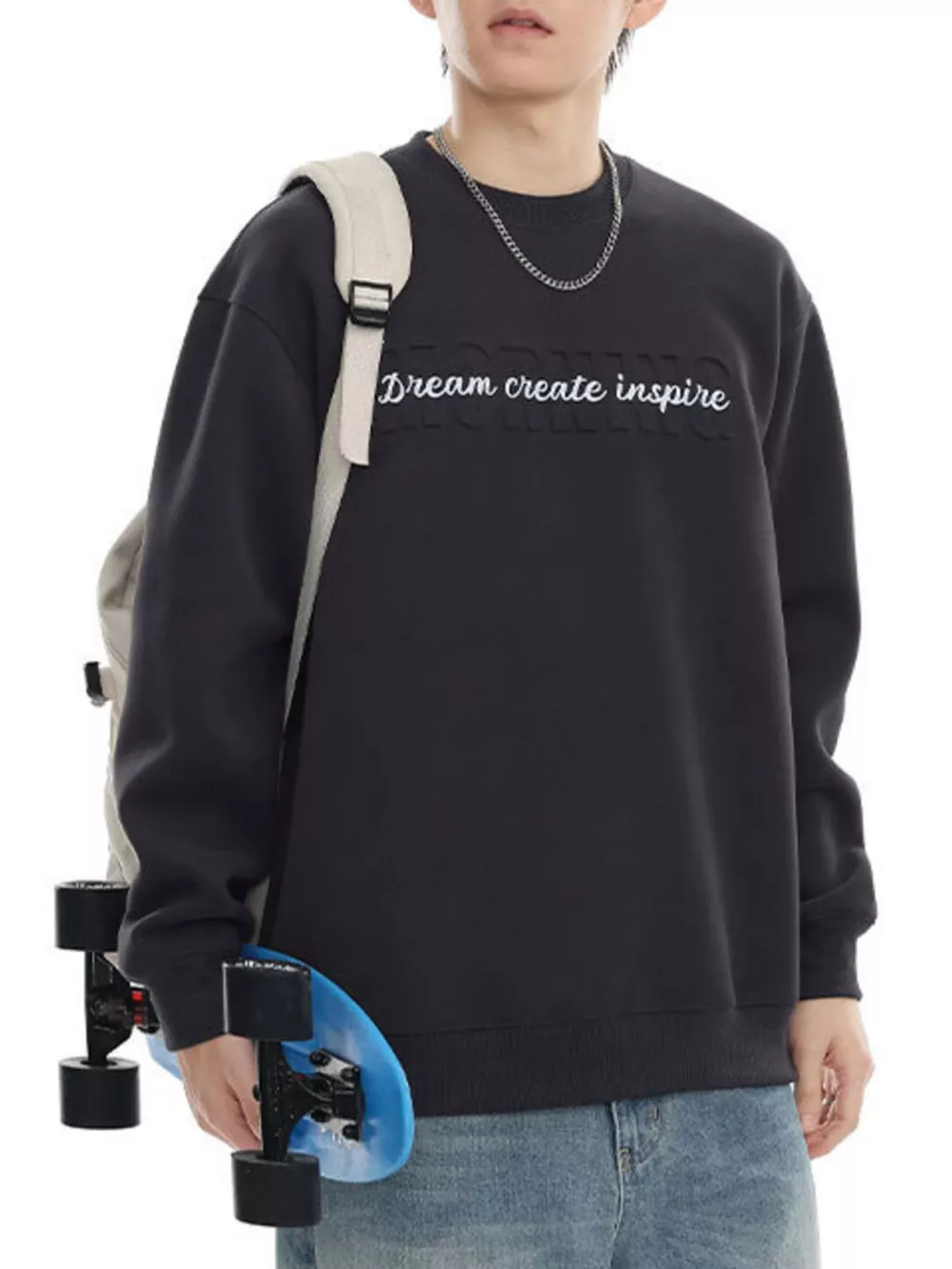 Men's Plus Size Letter Crew Neck Sweatshirt, image 6