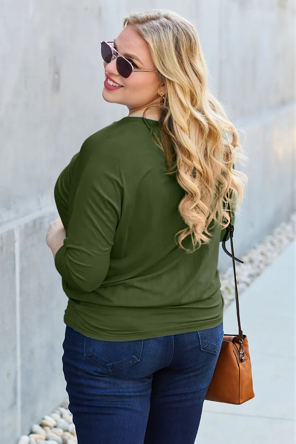 Full Size Round Neck Batwing Sleeve Top, image 2