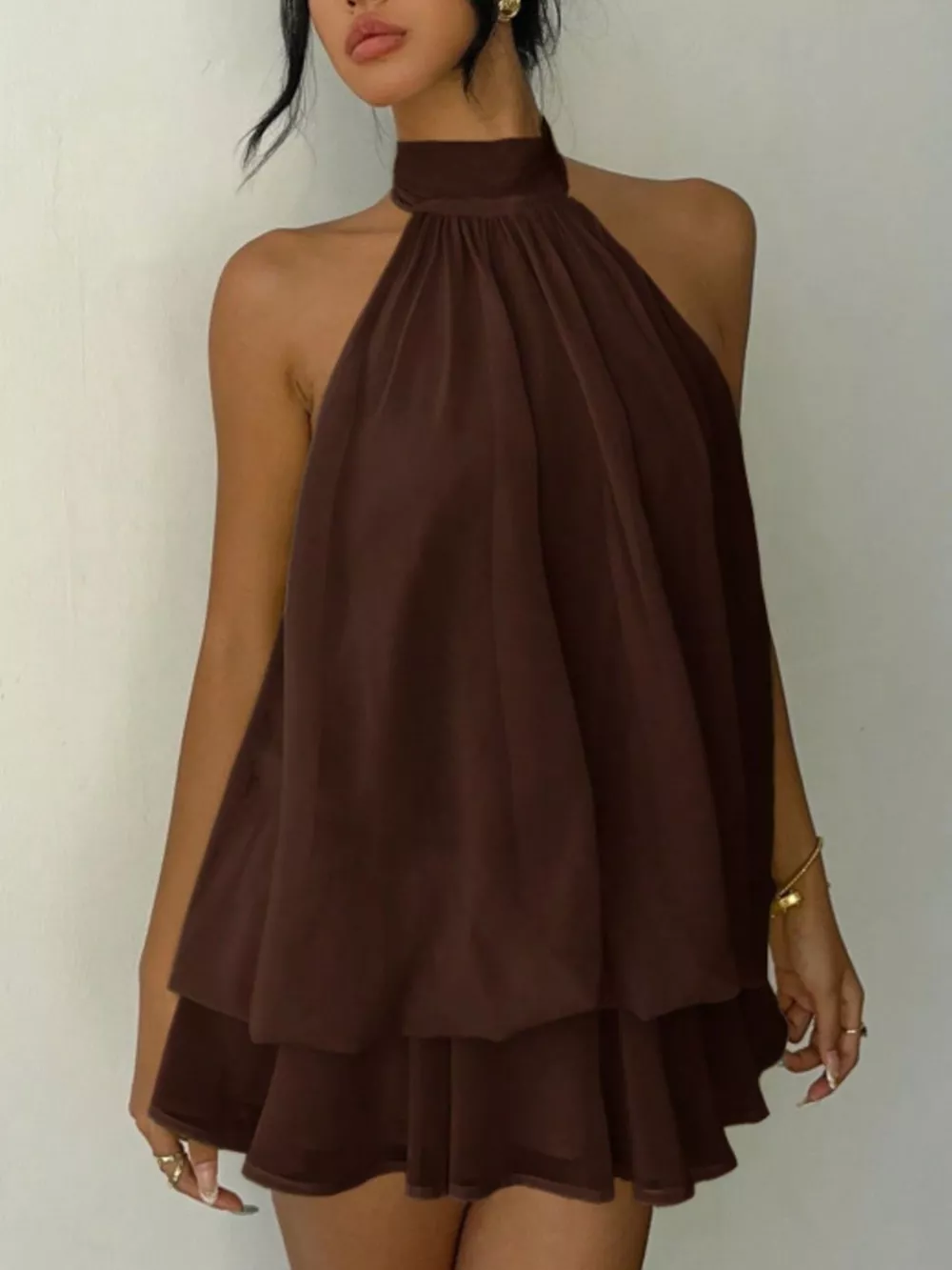 Halter Neck Layered Mini Dress, image 2