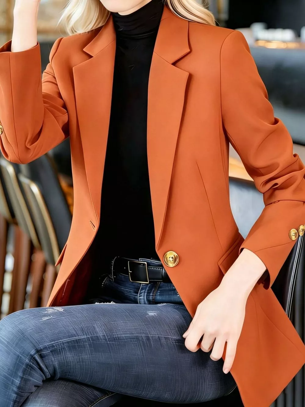 Full Size One Button Lapel Collar Blazer Plus Size, image 21