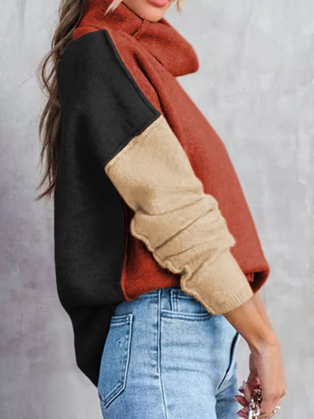 Color Block Turtleneck Drop Shoulder Knit Sweater, image 3
