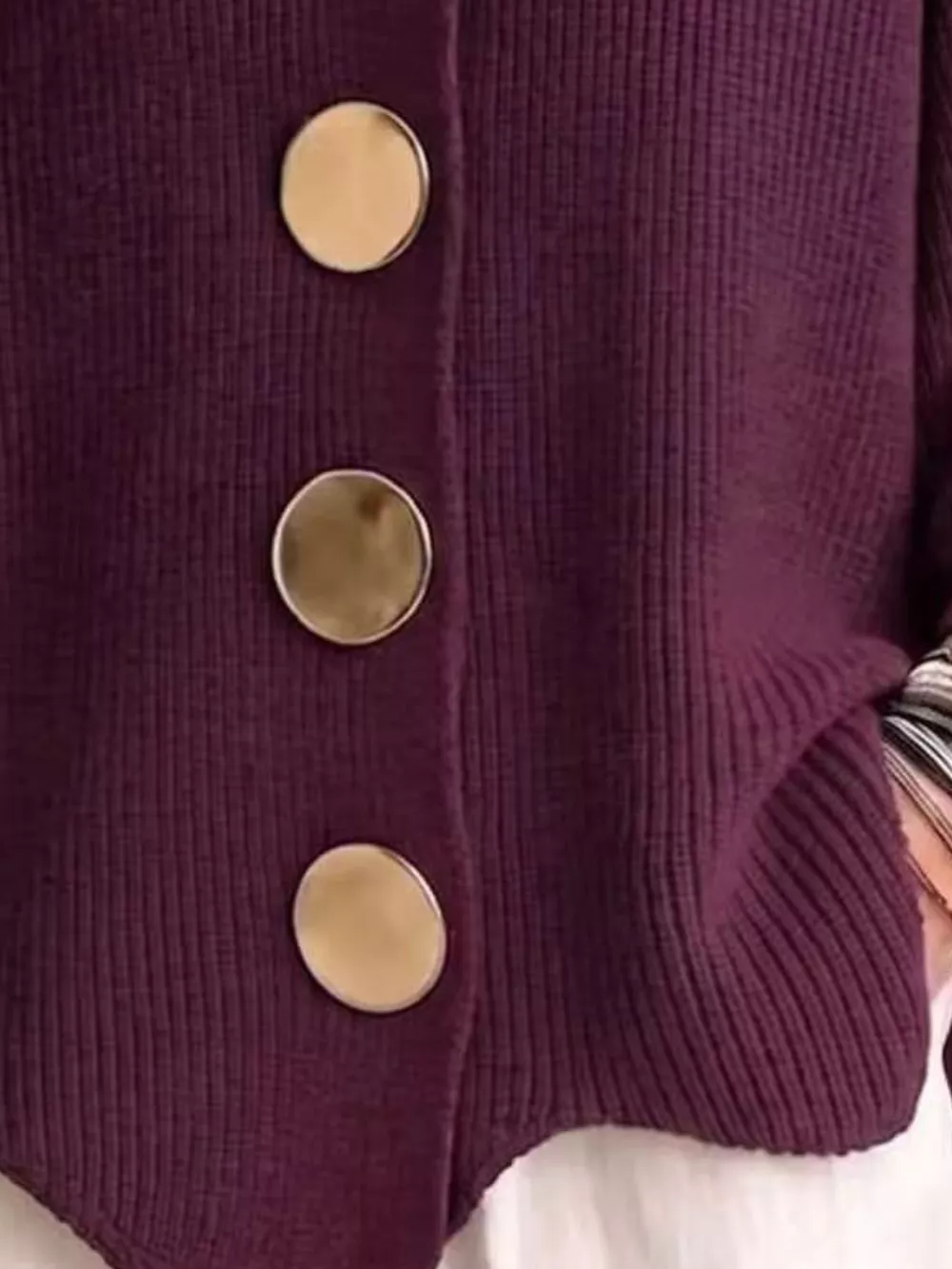Full Size Ribbed Knit Gold Buttons Cardigan Plus Size, image 15