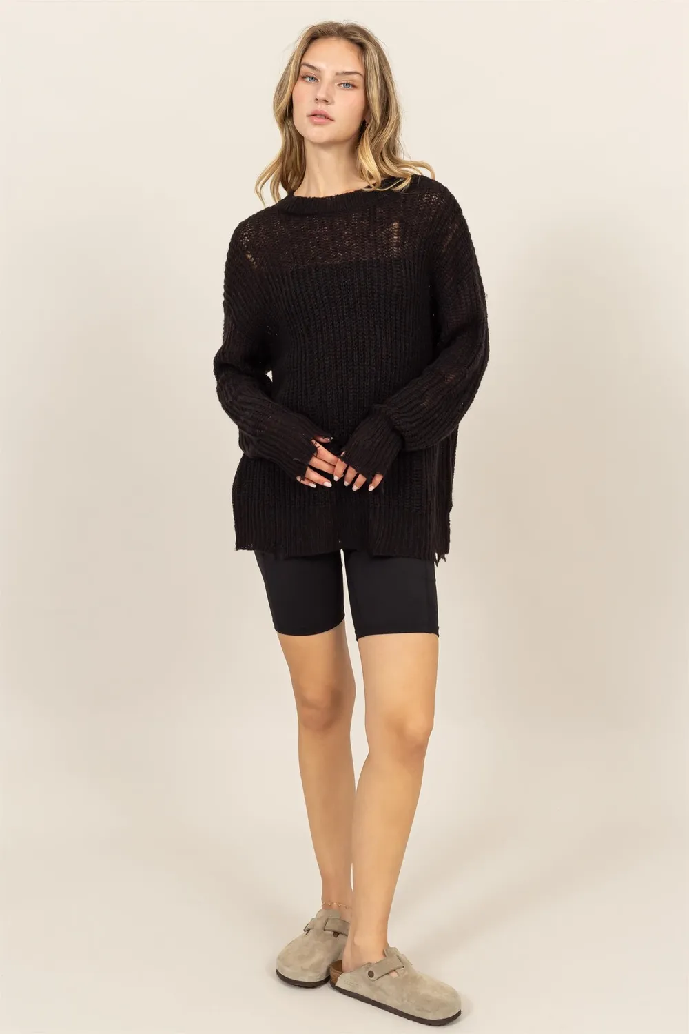 Distressed Long Sleeve Knit Top, image 4